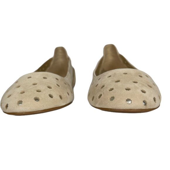 Nine West Marie Perforated Suede Ballet Shoe Cream 9 - Picture 2 of 6